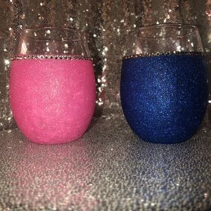 Stemless glitter wine glass set